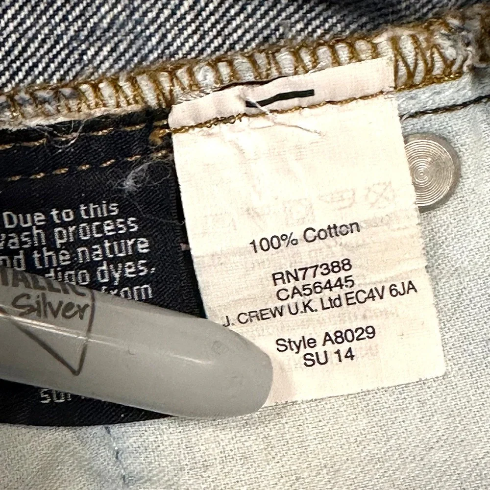 J CREW POINT SUR Distressed Mid-rise Bootcut Jeans • 26 • blue • patches - Picture 9 of 10
